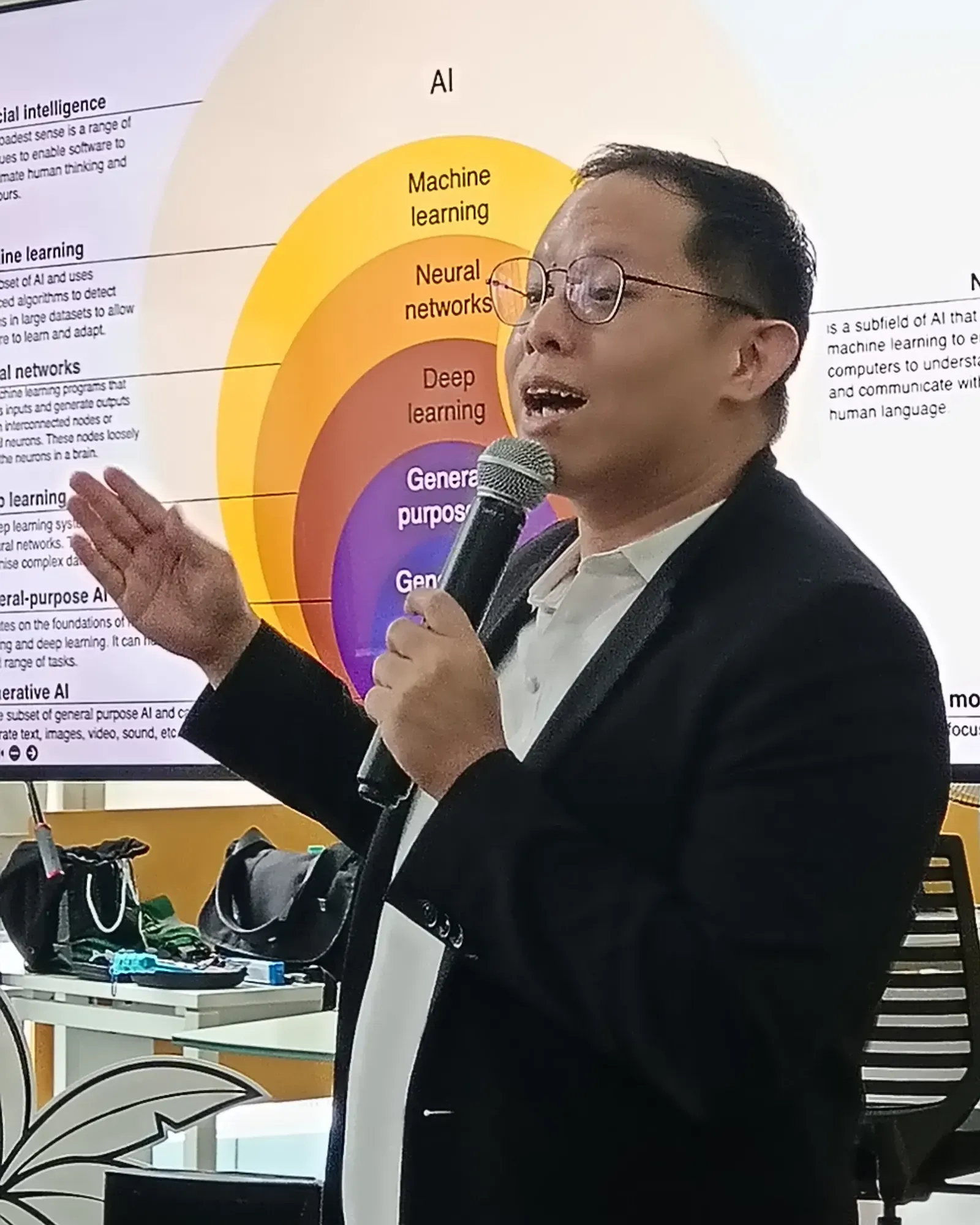 Ng Keng Fai, Lead Trainer at GrowthPro Asia, explaining the AI, machine learning and generative AI hierarchy.
